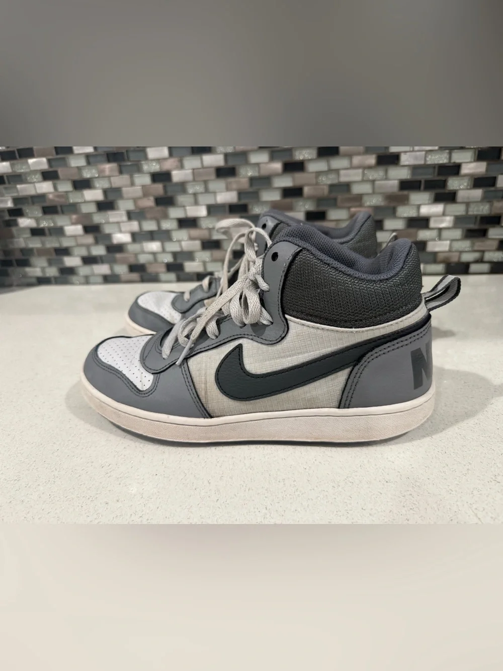 Nike Court Borough Mid Sneakers Gray/White Size 7Y Athletic Shoes
